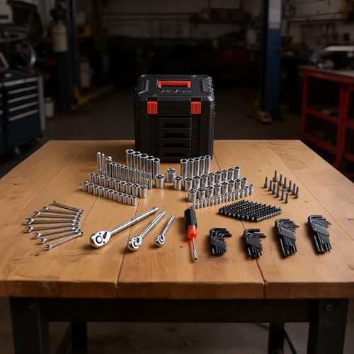 VEVOR 256 PCS Mechanic Tool Set with 4-Drawer Tool Box 1/4" 3/8" 1/2" Drive - size: 256-PCS