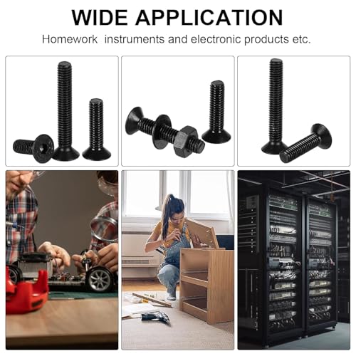 900PCS Flat Head Hex Socket Cap Screws Assortment Kit, Small M2 M2.5 M3 Bolts and Nuts Washers Set, Allen Head Machine Screws, 10.9 Grade Alloy Steel Black, Fully Threaded, Come With Hex Wrench