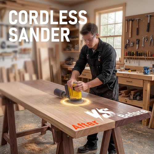Cordless Random Orbital Sander Compatible with DeWalt 20V MAX Battery (No Battery) 5-Inch Brushless Electric Sander with 3-Speed & Dust Collector, for Woodworking, Metal& DIY Sanding