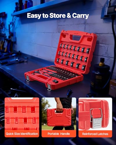 VEVOR 3/8" Drive Impact Socket Set, 50-Piece, Deep & Shallow Kit - size: 3/8" 50PCS