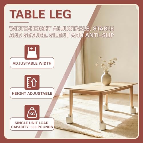 4 Pack Adjustable Furniture Risers 2.36" to 3.15", Heavy Duty Bed Risers with Clamp Design, Clamp-On Levelers for Chair Table Sofa Cabinet Legs, Furniture Height Extenders Leg Lifts (Beige) - color: Beige