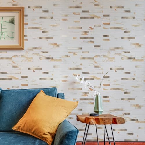 StyloVue 20 Sheets Peel and Stick Backsplash for Kitchen, 2026 Upgraded Calacatta Gold with Metal Glod Look Stick on Tile Upgrade Your Kitchen Backsplash, RV, Fireplace - color: Calacatta Gold With Metal Gold