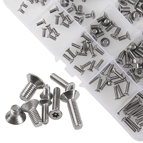 150Pcs 304 Stainless Steel Flat Head Torx Security Machine Screws Tamper Resistant Screw Assortment Set, M3 M4 M5 with 3 Wrench(T10 T20 T25)