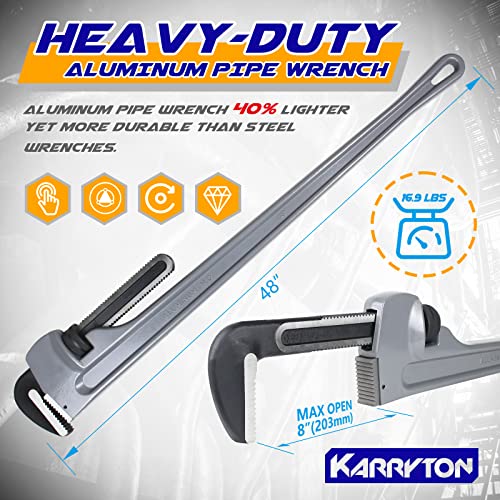 48 Inch Aluminum Pipe Wrench, 8"/200mm Adjustable Jaw Capacity, Heavy Duty Straight Handle Plumbing Wrenches Plumbers Tool, Exceed the Standard GGG (48-INCH) - size: 48-IN, style: Straight