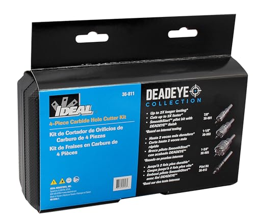 Ideal Electrical Deadeye Carbide Hole Cutter Kit, 36-811, 4-Pc - size: 4 pc Kit