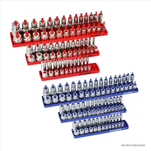 OEMTOOLS 22237 6-Pc SAE & Metric Socket Tray Set for Sizes 1/4", 3/8”, 1/2" - color: Red and Blue