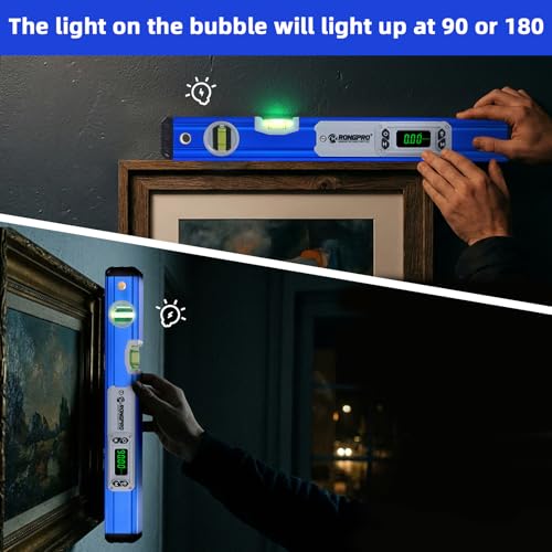 16Inch Digital Level with LCD Display - Aluminum Angle Finder 90°/180°Bubbles with Auto Ligth Up, Inclinometer with Magnetic & Audio Indicator for Woodwork & Home Drainage Leveling.