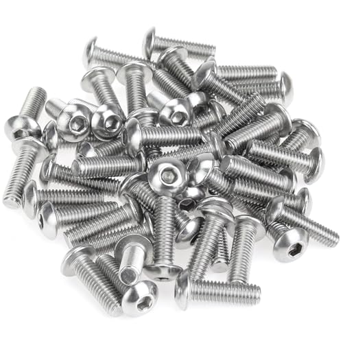 55 Pieces M5 x 16mm Button Head Socket Cap Screws, Thread Pitch 0.8mm, Sutemribor M5 Screws, 304 Stainless Steel, Fully Threaded, Silver - size: M5 x 16mm, style: Button Head