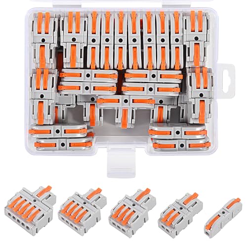 32Pcs Lever Wire Connectors, 1/2/3/4/5 Conductor Combination DIY Mini Compact Splicing Assortment Quick Electrical Connector Kit for 24-12 AWG