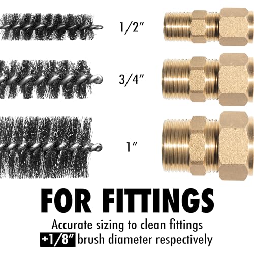 6pcs Copper Tube Pipe Cleaner for Fittings, 1/2” 3/4” 1” Pipe Cleaning Brush Set, Stainless Steel Wire Bore Brushes for Power Drill, 1/4 Inch Hex Shank - style: 6pcs for Fittings