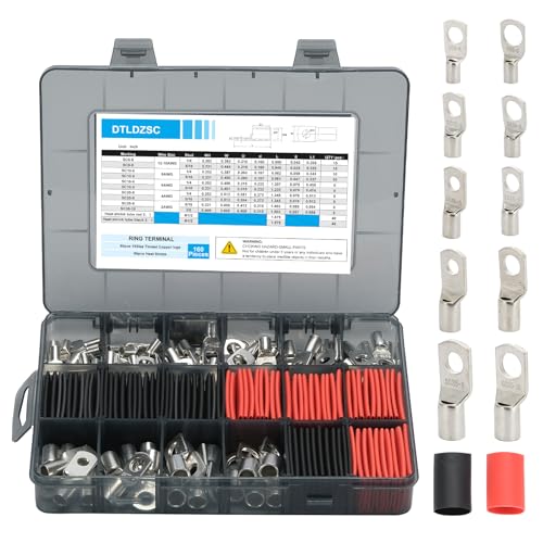 160PCS Thick Copper lugs Ring Terminal Wire Connector & Heat Shrink - color: Tinned Copper