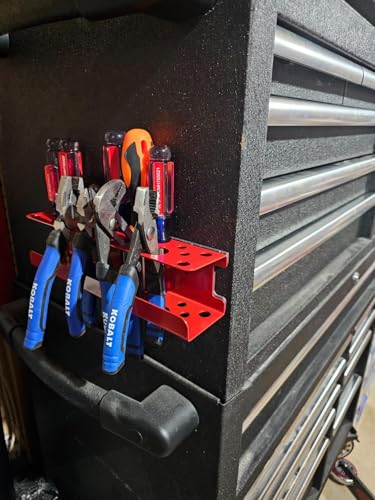 ULIBERMAGNET Magnetic Screwdriver Holder,Heavy Duty Pliers Metal Organizer Rack,Wall Mount Garage Organizer for Screwdriver, Plier, Shears,Tools Holder Rack for Garage,Tool Cart,Pegboards,Workbench - style: Red Magnetic Screwdriver Rack