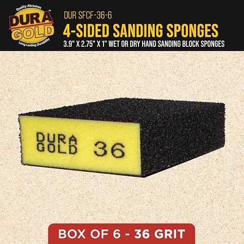Dura-Gold 36 Grit 4-Sided Hand Sanding Block Sponges, 3.9" x 2.75" x 1" - style: 36 Grit