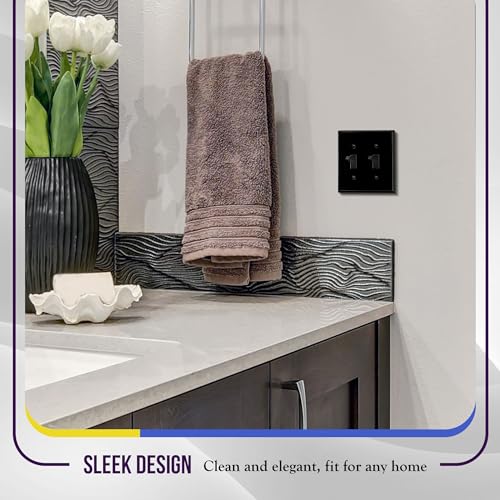 ENERLITES Double Toggle Light Switch Metal Cover Plate, 2-Gang Black Gloss - color: Black Gloss, size: Standard Size