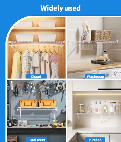 6 Pack 12 Inch Wire Shelf Brackets Set, Closet Maid Support Brackets with Anchors and Screws, Wire Closet Shelving Accessories with 12 PCS Wire Shelf Clips for Wardrobe and Wall Bracket