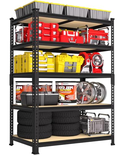 PrimeZone 5-Tier Garage Storage Shelves, Adjustable Metal Shelving, Black - size: 36"W x 16"D x 72"H