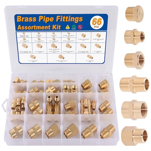 KOOTANS 66PCS Brass Pipe Fittings Assortment Kit Pipe NPT Set