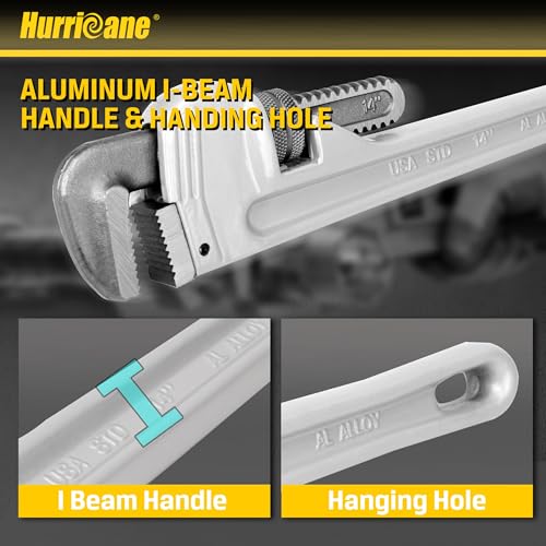 HURRICANE 14-Inch Aluminum Pipe Wrench,Heavy Duty Adjustable Plumbing Wrench,Straight Handle Plumbers Tool,40% Lighter Weight - size: 14 Inch