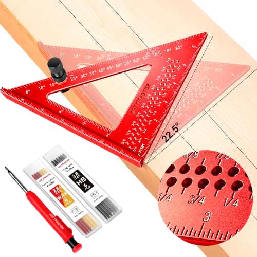 7 inch Carpenter Square, 1/16" Precision Hole Scribing Square Tools, 0-90° Aluminum Alloy Rafter Square, Woodworking Square with Stair Gauge & Carpenter Pencils 12 Refills AM13F - color: Imperial: 7 inch Square+Pencil+Stair Gauge