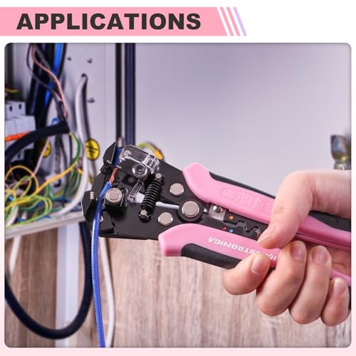 haisstronica 3 in 1 Pink Self-Adjusting Wire Stripper, AWG 24-10 Tool