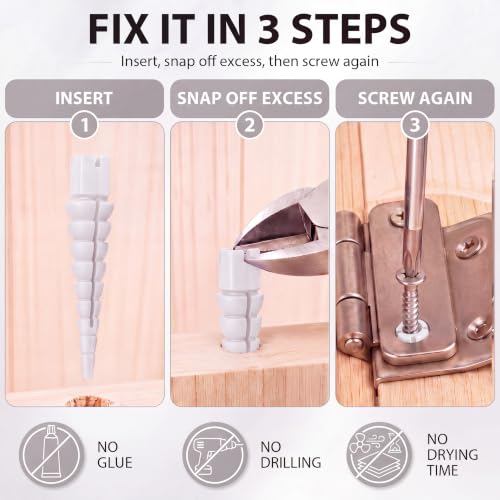Bokon 45Pcs Stripped Screw Hole Repair Kit, #2-#16 White Wood Screw Anchors - color: White
