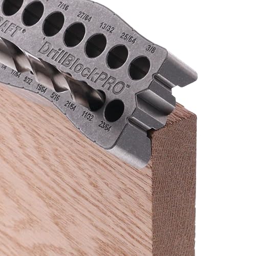 Milescraft 1307 Drill Block PRO – All-Metal Handheld Drilling Guide for Straight Holes. 25 Drill Guides in One! 1/8” to 1/2” in 1/64” Increments. Dual V-Groove Design for Round Stock & Corners
