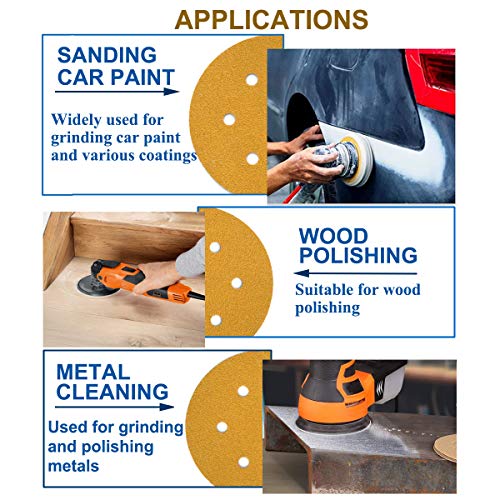 6-Inch 6-Hole Hook and Loop Gold Sanding Discs 320-Grit, 100-Pack - style: 320 Grit