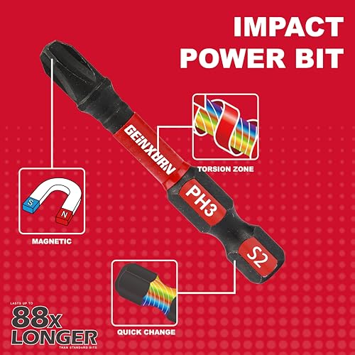 GEINXURN Anti-Slip Hex Impact Tough Magnetic Screwdriver Bits Set 2 in. PH1/PH2/PH3 Insert Driver Bits,40Pack 1/4 Inch Hex Shank Phillips Cross Screwdriver Bits Set with 1Pcs Impact Bit Holder - size: 41pcs-2“