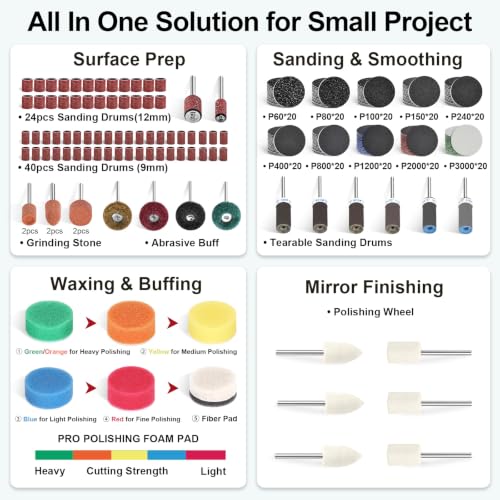 304-Piece Rotary Tool Accessory Kit with Sanding and Polishing Attachments - size: 1 Inch