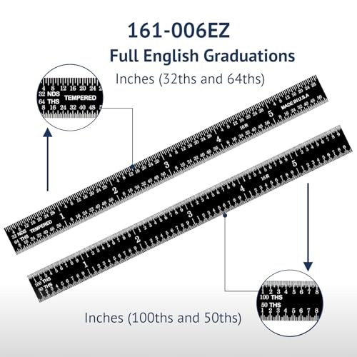 PEC Tools Stainless Steel Ruler Set (6"+12"), High-Contrast Machinist Ruler with Markings 1/32", 1/64", 1/50" and 1/100", Made in USA - color: Black Chrome-Flexible, size: 6"+12"