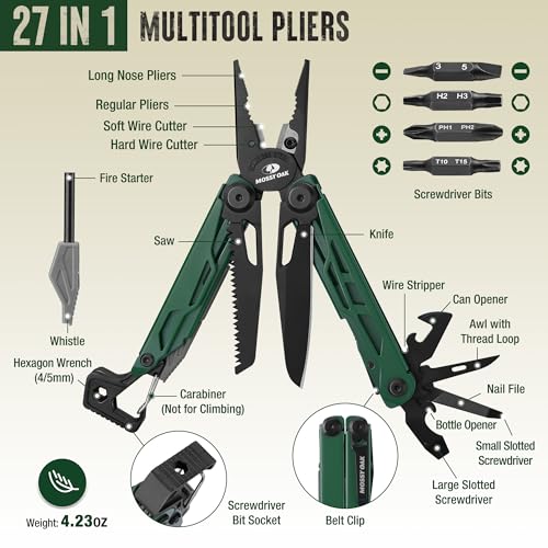 MOSSY OAK 27-in-1 CNC-Machined Multitool Pliers, Self-Locking - color: Green
