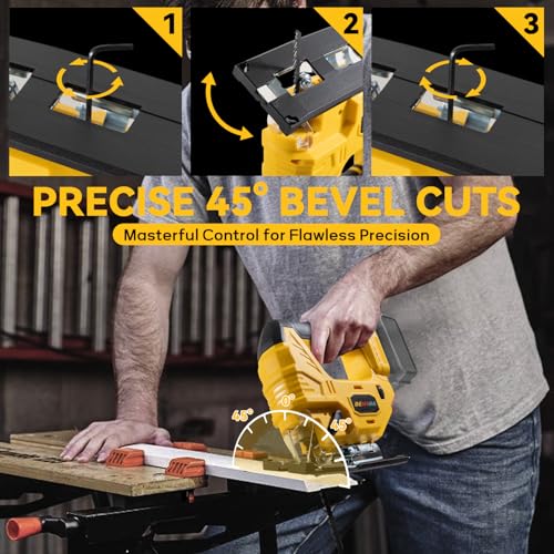 DEMIMA Cordless Jig Saw for Dewalt Battery, 7 Speed Variable Up to 3200RPM, LED Light, 45° Bevel Cuts, 3 Orbital Motions, with Jig Saw Blade for Straight/Curve/Circle Cutting(Battery Not Include)