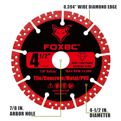 FOXBC 4-1/2 inch Diamond Blades, Multi-Purpose Metal Cutting Wheel - 3 Pack