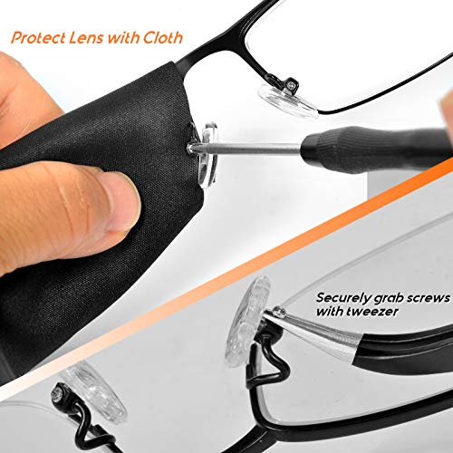 TEKPREM Magnetic Eyeglass Repair Tool Kit, Eye Glasses Repairing Screwdriver Set with Compatible Eyeglass Screws,Silicone Nose Pads,Tweezer,Small Screwdriver for Eyeglasses,Sunglasses and Nose Pads