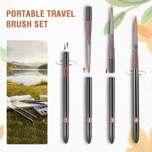 Falling in Art 4 Pcs Travel Watercolor Paint Brush Set - size: 4 Pcs Small to Medium