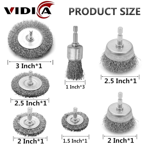 VIDICA Wire Brush for Drill Set 9Pcs,Abrasive Wire Wheel for 1/4 Inch Hex Shank, Wire Cup Brush for Drill, Coarse Crimped Carbon Steel Wire Brush Set for Removing Paint and Rust