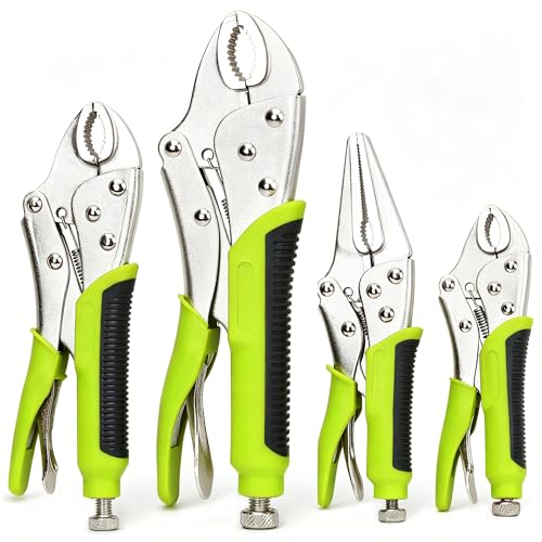 FASTPRO 4-Piece Locking Pliers Set with Heavy Duty Grip, Green - color: Green