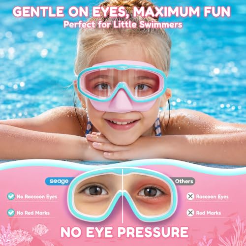 Seago Kids Swim Goggles with Nose Cover 2 Pack for 3-14 Anti-Fog Clear View - color: Pink Green & Pink Purple
