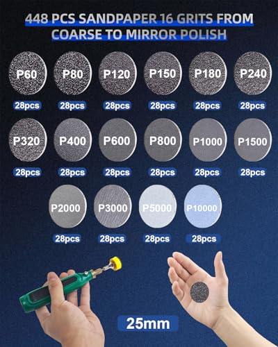 Elechiakan 482 PCS 1 Inch Sanding Discs and Drums for Dremel, 60-10000 Grit