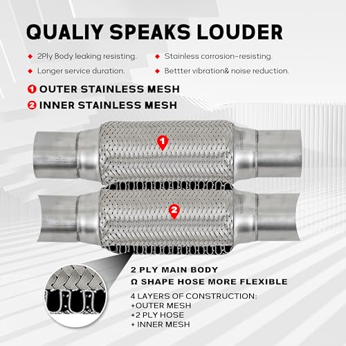 2.5''X6''universal stainless steel Exhaust Flex Pipe with Ends 10" Inch Long Heavy Dutydouble braided bendable exhaust Flex Pipe - size: 2.5''X6''X10''