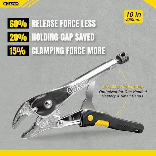 CHESCO 10-Inch Curved Jaw & 6-Inch Long Nose,2nd Gen Easy Release Patented Force-Saving Locking Pliers, Premium Cr-Mo Steel Vise-Grips for Welding, Automotive, HVAC & Plumbing, Locking Pliers - size: 10 Inch & 6 Inch