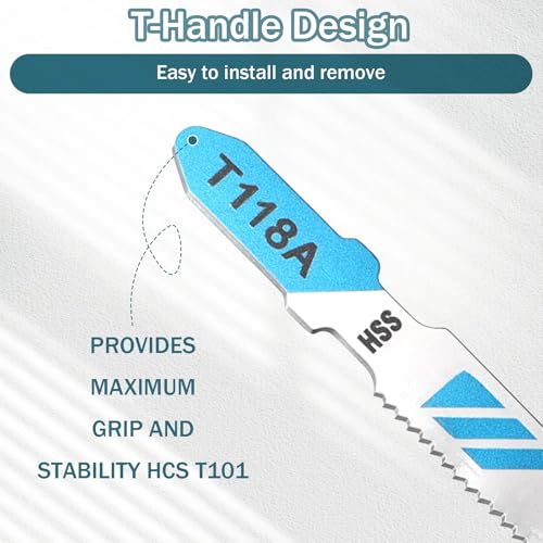 10-Piece T118A T-Shank Jigsaw Blades, High Carbon Steel Jig Saw Blade Set for Thin Metal, Sheet Metal and Aluminum Cutting, Compatible with Most Major Jigsaws