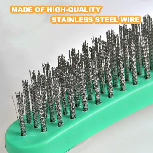 Wire Scratch Brush Set Heavy Duty Stainless Steel Wire Brushes Deeping Cleaing for Paint Removal Welding Slag Rust Solder Scale (Green, 2 pcs)