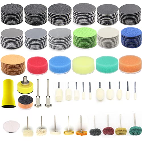 160Pcs 1inch Sanding Discs Hook and Loop 60 to 10000 Wet Dry Sandpaper with 1/8" Shank Backing Pad,Hand Sanding Block,Sponges Polishing Pads and Interface Pad for Drill Grinder Rotary Tools Attachment - style: 1inch-165pcs