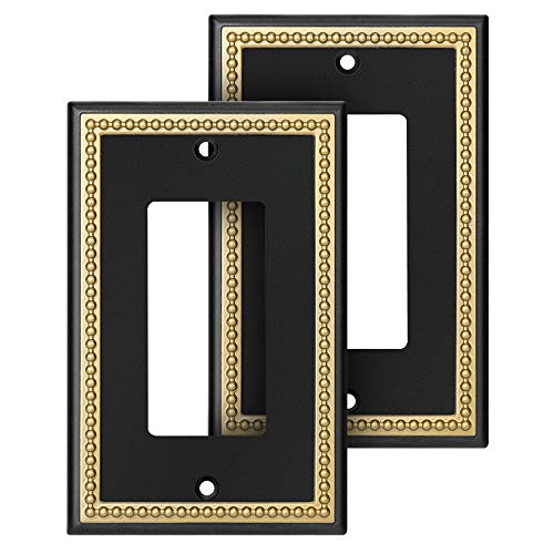 Pearled Frame Decorative Wall Plate Switch Plate Outlet Cover (Single Decorator 2PK, Black & Dark Golden) - style: Single Decorator 2PK
