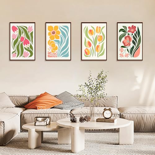 Okarina 4 Pack Paint by Numbers Kit for Adults with Frame, Easy Flower - color: OP4FUS2506-03