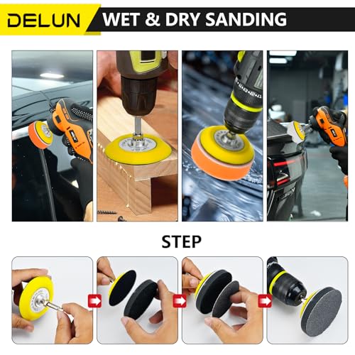 138 PCS 3Inch Sanding Disc Drill Polishing Kit 60-10000 Grit, Headlight Restoration Kit with 1/8" 1/4” Shank Backer Plate, Dry Wet Sanding Paper, Polishing Pads and Interface Pad for Car Metal Glass