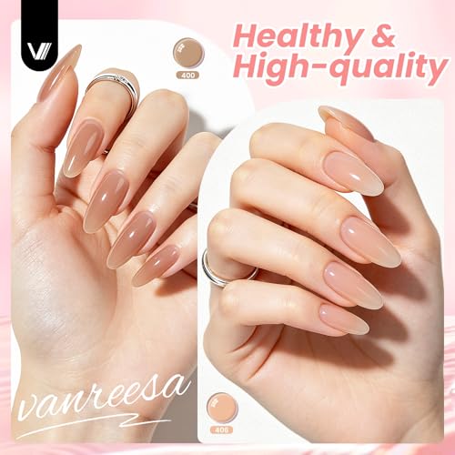 VANREESA 24Pcs Jelly Gel Nail Polish Set -Soft Nude Milky White Pink Red Brown Jelly Translucent Gel Polish Colors with Base Coat 4 Top Coats Neutral Colors All Seasons Nail Polish Set Gifts for Women - color: Sheer & Natural Jelly Gel