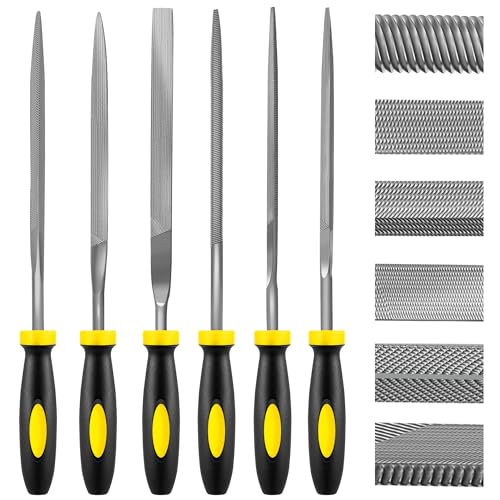 6-Piece Metal Needle File Set - Hardened Alloy Steel | Includes Flat, Warding, Square, Triangular, Round, and Half-Round Files, Ergonomic Handles, For Wood, Metal & Jewelry - color: Black-6pcs