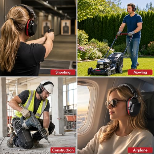 6 Pack Noise Reduction Ear Protection Ear Muffs, 34dB Noise Canceling Headphones For for Adults Kids - color: Red